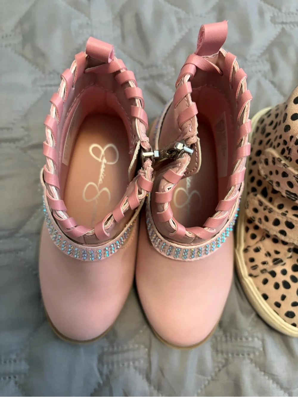 Bundle-Jessica Simpson Pink Glitter boots, fizzy tan boots, leopard print boots